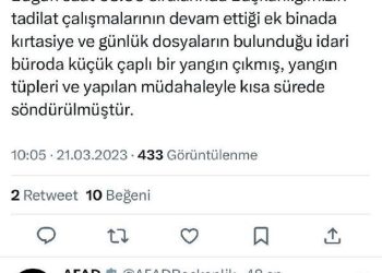 AFAD’da idari büroda çıkan yangın söndürüldü